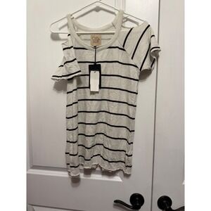 CHASER Women's Striped Cold Shoulder Tee Shirt Top Size Small